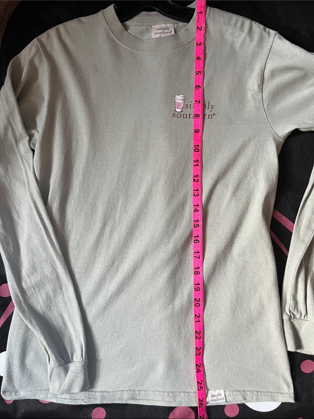 Simply Southern Sage Long Sleeve Tee with Pink & Leopard Coffee Graphic - Picture 14 of 15